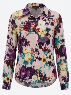 About A Girl Floral Button-Down Blouse in Pink and Purple
